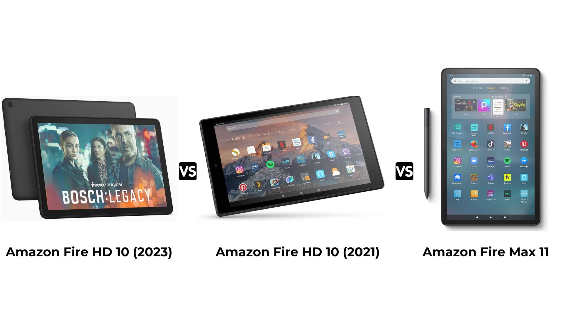 Amazon Fire HD 10 (2023) vs Fire HD 10 (2021) vs Fire Max 11 Comparison